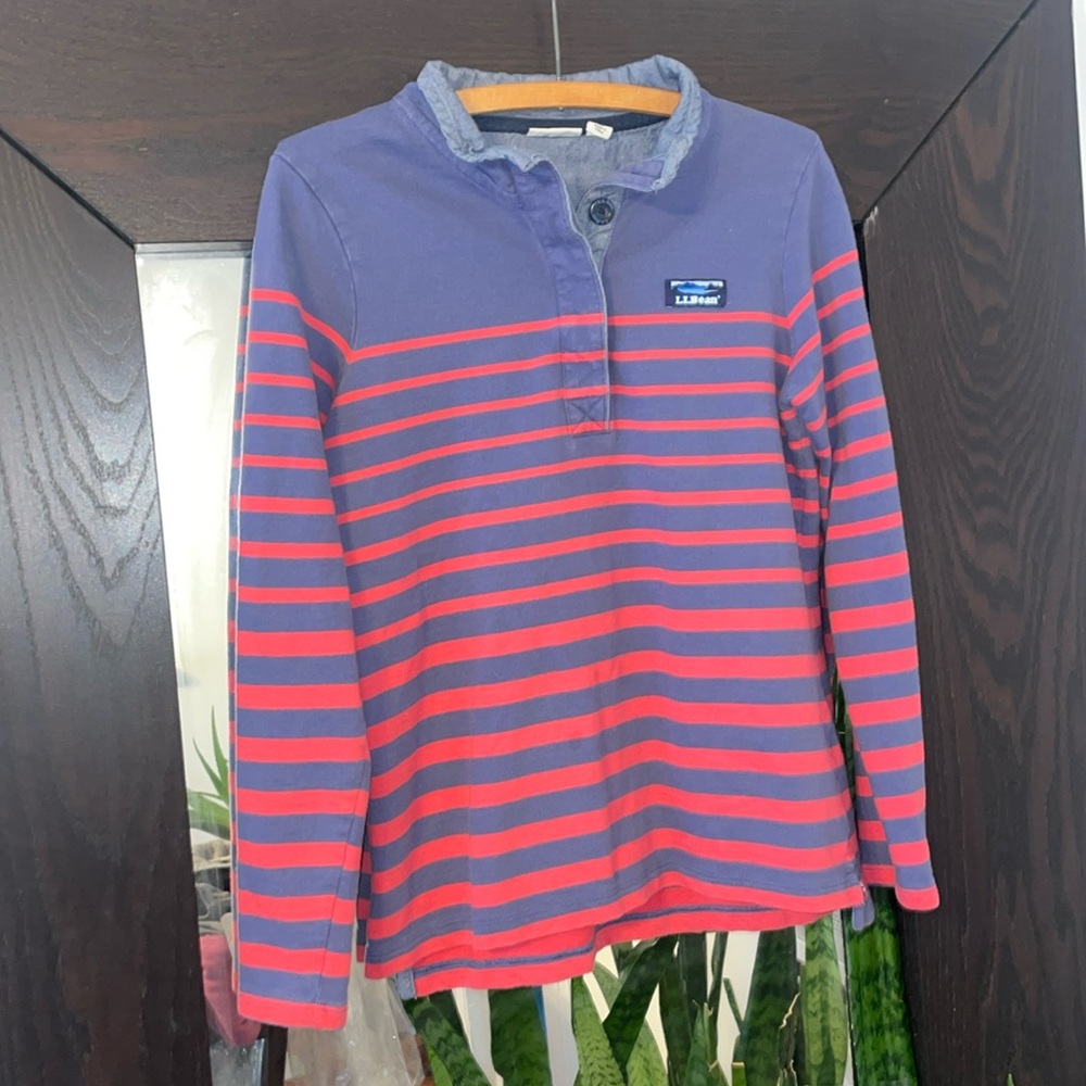 Vintage Llbean Quarter Button Up Crewneck Blue/Red Striped